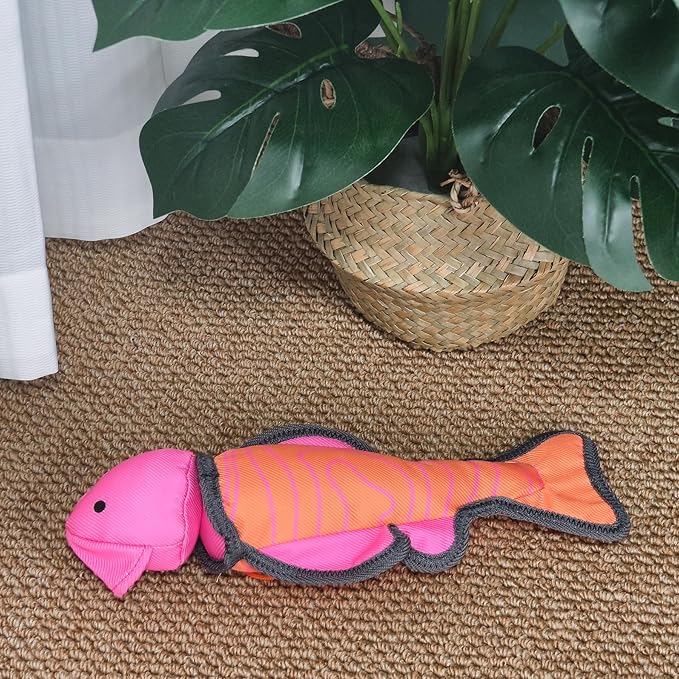 Pink Orange Fish Oxford Launching Flying Dog Toy Slingshot Chase Fetch Training Interactive Dog Toy Durable Stuffed Animal Dog Squeaky Toy for Medium Large Dogs Toy Gift 32.5cm/12.8in