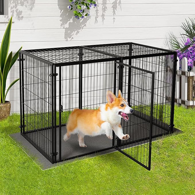 XPIY Large Dog Crate – 47 Inch Metal Kennel for Medium and Small Dogs, Safe Indoor & Outdoor XL Big Puppy Cage, Pet Playpen Yard, Dog Fence Playpen Easy Assembly (Black, 47 Inch)