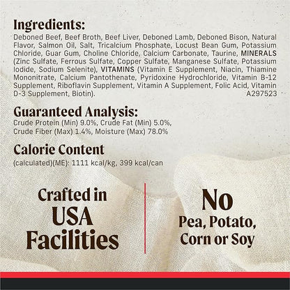Merrick Grain Free Premium And Natural Canned Dog Food, Soft And Healthy Poultry Free Wet Recipe, Real Beef Lamb And Bison - (Pack of 12) 12.7 oz. Cans