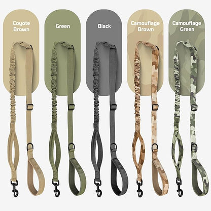 Forestpaw Tactical Dog Leash for Large Dogs,Heavy Duty Bungee Dog Leash with Shock Absorption,2 Padded Handles for Training Running Walking,Adjustable 4-5FT,Green
