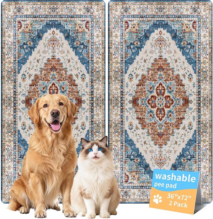 Washable Pee Pads for Dogs, Reusable Puppy Potty Training Pads, Ultra-Absorbent Thick Waterproof Leak-Proof Non-Slip Pads & Mat for Crate, Playpen, Floor, Whelping & Housebreaking , 2 Pack 36"x72"