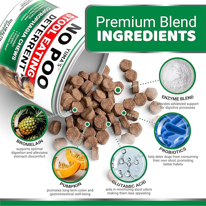 YUMA'S No Poo Chews for Dogs - 170 Count - Coprophagia & Stool Eating Deterrent for Dogs - Stop Eating Poop for Canine - Probiotics & Digestive Enzymes Supplement - Gut Health - Made in USA