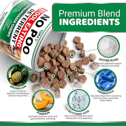 YUMA'S No Poo Chews for Dogs - 170 Count - Coprophagia & Stool Eating Deterrent for Dogs - Stop Eating Poop for Canine - Probiotics & Digestive Enzymes Supplement - Gut Health - Made in USA