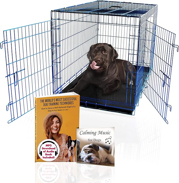 PET Expressions Luxury Colorful 48 Inch Foldable Dog Crate with 2 Doors | Free Training Ebook and Pet Calming Music | 3 Colors & 3