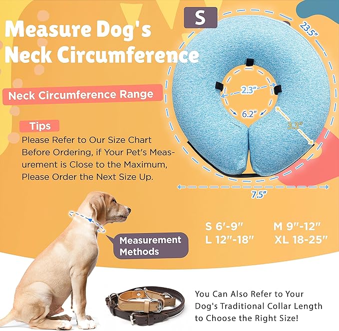 Big Ant Protective Inflatable Collar for Dogs and Cats, Soft Cone for Dogs After Surgery, Dog Neck Donut Collar, Dog Cone Collar Soft Pet Recovery Collar Does Not Block Vision E-Collar (Small, Blue)