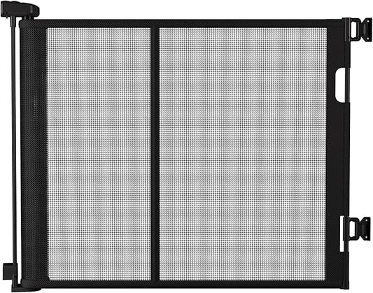 150 inches Retractable Baby Gate, 34 inches Tall Extra Wide Safety Gate for Large Hallways, Open Areas, Pet Zones, Durable Mesh Gate for Kids and Dogs, Black