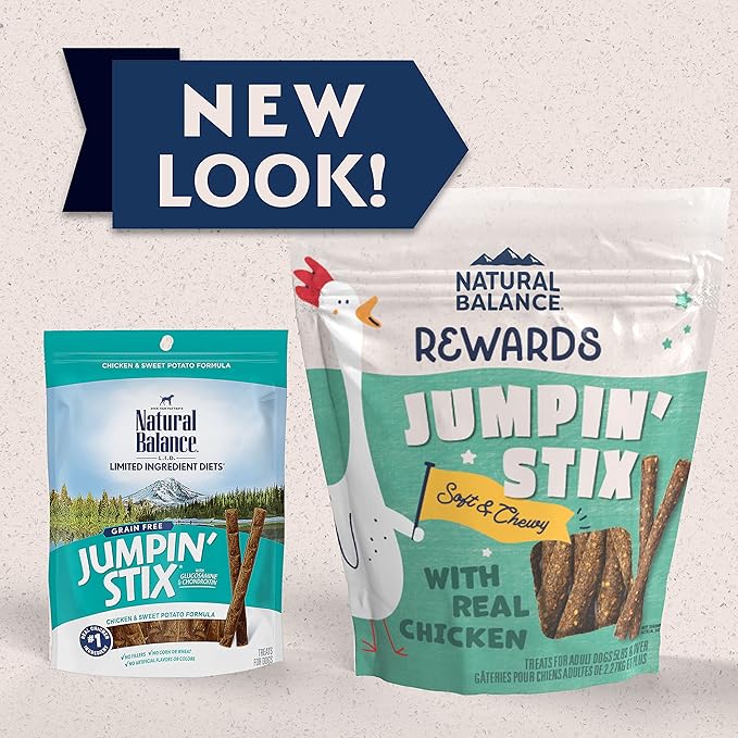 Natural Balance Limited Ingredient Rewards Jumpin' Stix, Grain-Free Dog Treats for Adult Dogs of All Breeds, Chicken Recipe, 10 Ounce (Pack of 1)