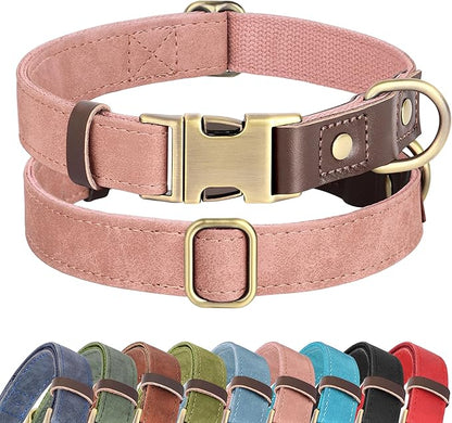 Didog Soft PU Leather Dog Collars for Small Dogs,Classic Adjustable Dog Collars with Quick Release Metal Buckle,Easy Clean and Comfortable with Nylon Lining,Pink,S Neck 11-15"