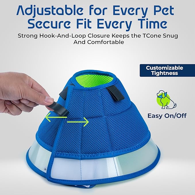 Premier Web Products Soft Dog Cone Collar To Stop Licking - Medium Dog Cone, Adjustable and Reversible Design, Non-Woven Breathable Fabric, Elizabethan Recovery Collar after Surgery for Cat, Blue