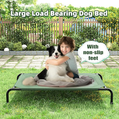 Simple Trending Raised Dog Bed for Large Dogs, Waterproof XL Dog Cot, Outdoor Cooling Elevated Pet Bed, 47.75" x 30.5", Green