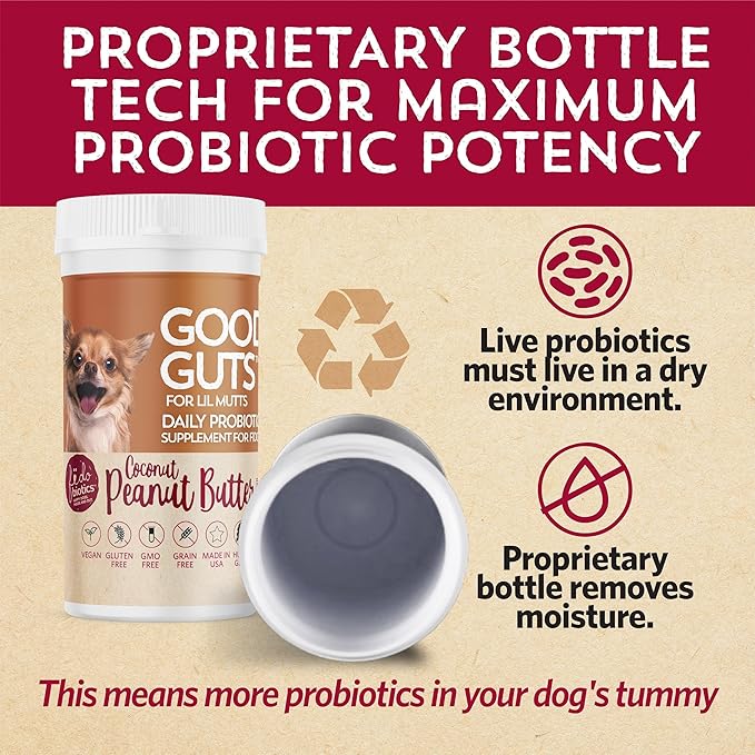 Fidobiotics Good Guts for Lil Mutts Probiotic for Dogs, Billions of CFUs, 11 Strains, 5 Digestive Enzymes, 2 Prebiotics, Digestive Gut Health for Dogs, Adult & Puppy Probiotics Supplements - Pack of 2