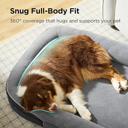 Bedsure XL Pro Orthopedic Dog Beds Large Sized Dog - 360° Oval Bolster Jumbo Dogs Bed for Senior Dogs with Waterproof Washable Cover, Extra Large Pet Sofa Couch with Ultra-Soft Fleece, Grey, 45"