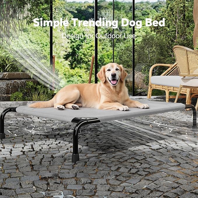 Simple Trending Raised Dog Bed for Large Dogs, Waterproof XL Dog Cot, Outdoor Cooling Elevated Pet Bed Load 200lb, 47.75" x 30.5", Grey