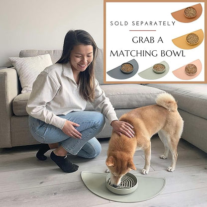 Should We Go - Waterproof Silicone Pet Food Mat - Non-Slip, Spill-Proof Feeding Mat for Floors, Raised Edge Design, Easy-to-Clean, Rubber Pad for Dog & Cat Bowls, 28" Across x 14" Deep, Large-Sage