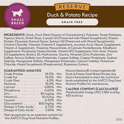 Natural Balance Limited Ingredient Small-Breed Adult Grain-Free Dry Dog Food, Reserve Duck & Potato Recipe, 12 Pound (Pack of 1)