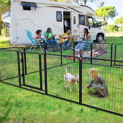 Kfvigoho Dog Playpen Outdoor Extra Wide 16 Piece Panels Heavy Duty Dog Fence 32" Height Anti-Rust with Doors Portable for RV Camping Yard, Total 42FT, 140 Sq.ft, Snowy Black