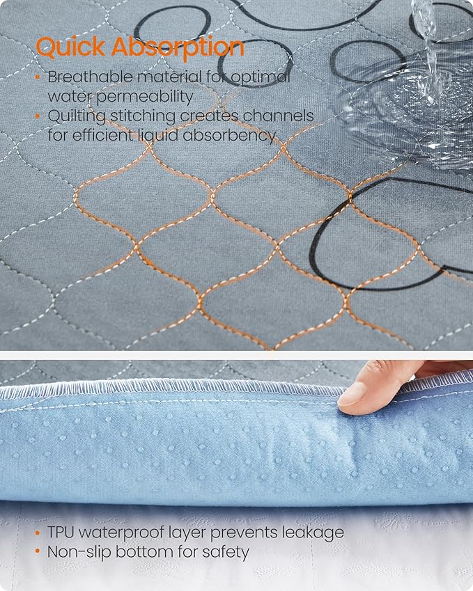Feandrea Washable Dog Pee Pads, 2 Pack, Reusable Dog Pads, 48 x 24 Inches, L, Waterproof Pet Training Pads, Leakproof, Non-Slip, Super Absorbent, for Guinea Pig, Hamster, Gray UPTD024G01