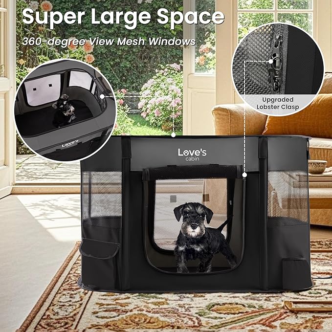 Love's cabin Pet Puppy Dog Playpen, Small Dog Tent Crates Cage Indoor/Outdoor, Portable Exercise Playpen for Cat, Foldable Pop Up Dog Kennel Playpen with Carring Case (S, Grey)