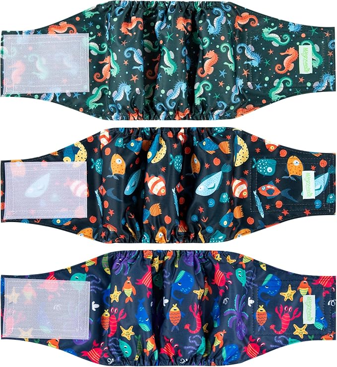 wegreeco Washable Male Dog Belly Band (Stylish Pattern)- Pack of 3 - Male Dog Belly Wrap, Dog Diapers Male (Marine Horse, Small)