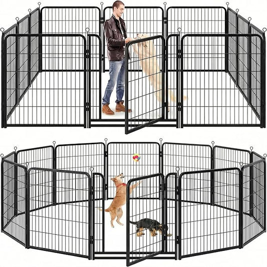 Kfvigoho Dog Playpen Outdoor Extra Wide 12 Piece Panels Heavy Duty Anti-Rust Coating-Strengthened Dog Fence 40" Height with Doors Portable for RV Camping Yard, Total 32FT, 79 Sq.ft, Snowy Black