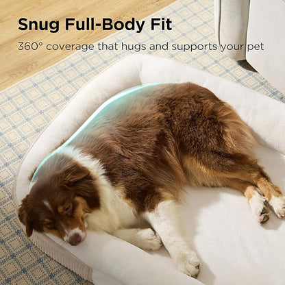 Bedsure L Plus Orthopedic Dog Beds Large Sized Dog - 360° Oval Bolster Large Dogs Bed for Senior Dogs with Waterproof Washable Cover, Big Comfort Pet Sofa Couch with Ultra-Soft Fleece, Beige, 38"