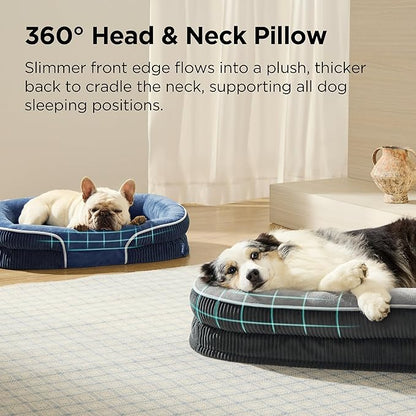 Bedsure XL Pro Orthopedic Dog Beds Large Sized Dog - 360° Oval Bolster Jumbo Dogs Bed for Senior Dogs with Waterproof Washable Cover, Extra Large Pet Sofa Couch with Ultra-Soft Fleece, Navy Blue, 45"