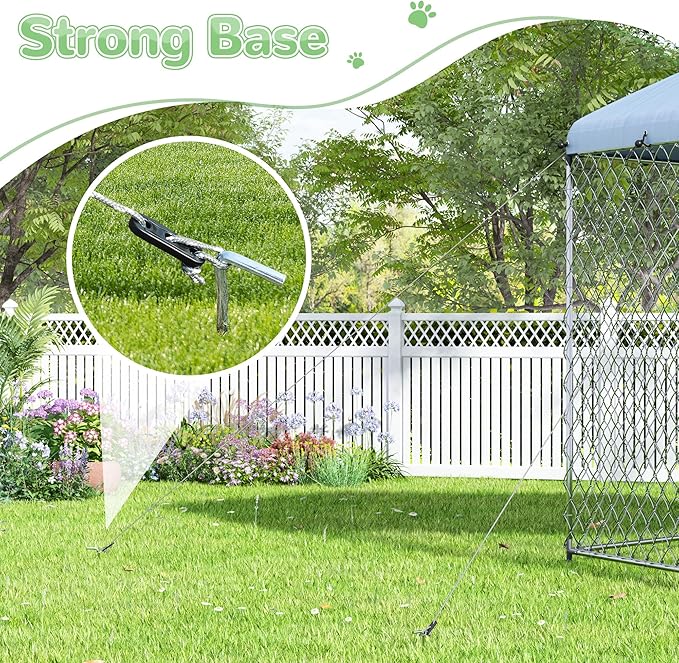 EUNHOO Outdoor Dog Kennel,6.9'L x 6.9'W x 7.5'H Metal Wire Dog Kennel for Large Dogs,Heavy Duty Dog Pen Dog Run with Roof, Fence for Dogs Outside Yard