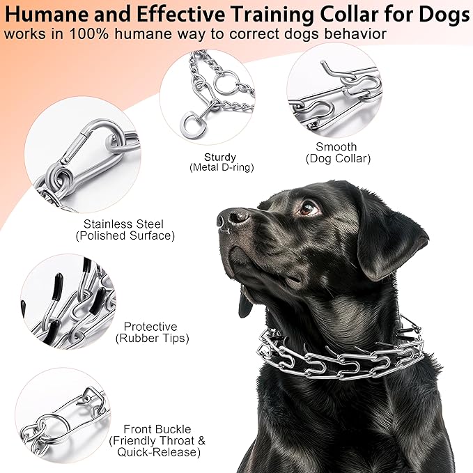 DEYACE Stainless Steel Dog Training Collar, Quick Release Buckle, Adjustable Collar for Large Dogs Neck Girth 12"-17“