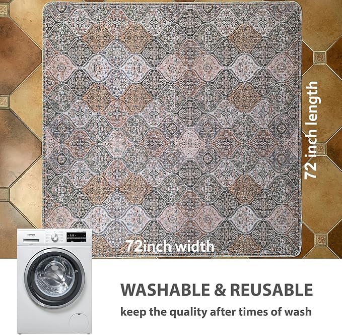 nunubaby Washable Pee Pads for Dogs, Stylish, Non-Slip and Leak-Proof Pee Pads. Reusable Potty Pads for Dogs for Crates and Floors.(Brown/Multi, 72" x72" )