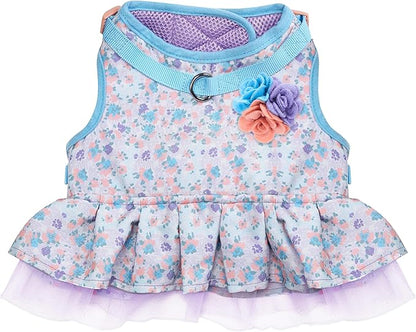 Blueberry Pet New Soft & Comfy Made Well Lovely Floral No Pull Mesh Puppy Dog Costume Harness Dress in Lavender, Chest Girth 14"-16", X-Small, Adjustable Harnesses for Dogs