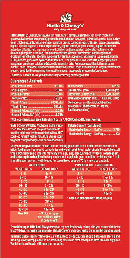 Stella & Chewy's Wild Red Dry Dog Food Raw Coated High Protein Wholesome Grains Prairie Recipe, 3.5 lb. Bag