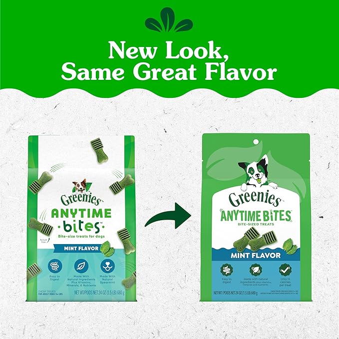 Greenies Anytime Bites Dog Treats, Mint Flavor, Dog Training Treats, 24 oz. Bag