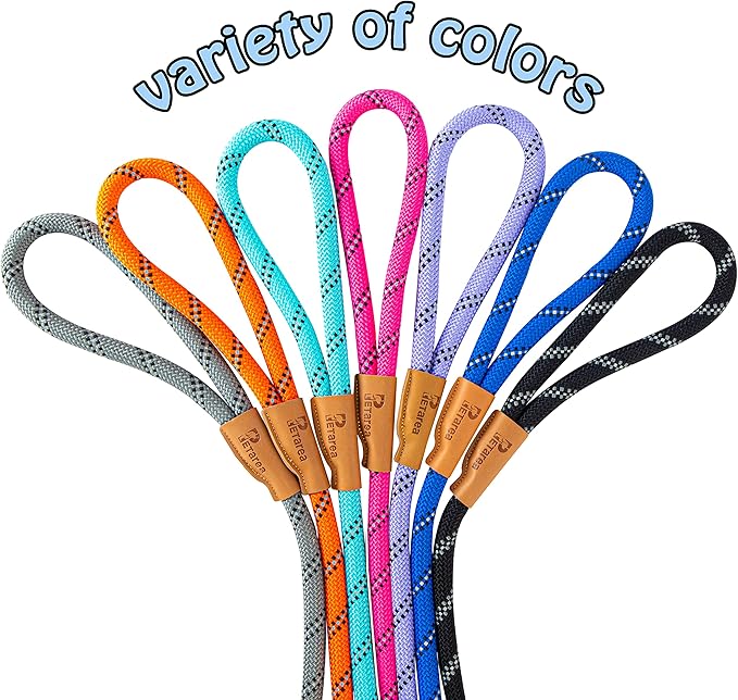 5 FT Slip Lead Dog Leash, Heavy Duty Rope Leash for Small Medium Large Dogs, No Pull Training Lead with Reflective Thread, Strong Comfortable Loop Leash (Pink Stripe, Large(1/2"))