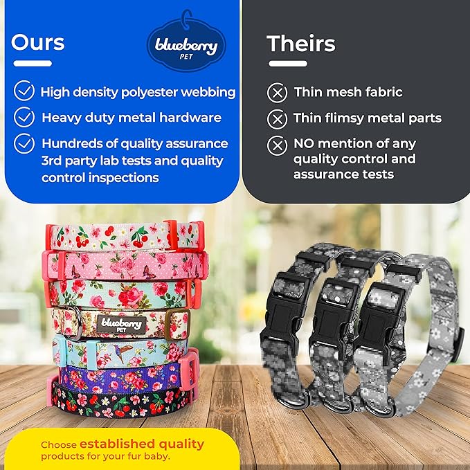 Blueberry Pet 7 Patterns Spring Scent Inspired Pink Dog Collar, Medium, Neck 14.5"-20", Dog Collars, Puppy Collar, Flowers for Dog Collars Girl, Purple Dog Collar, Girl Dog Accessories