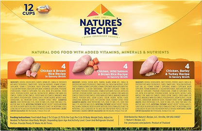 Nature's Recipe Chicken, Salmon and Turkey Recipes Variety Pack Wet Dog Food, 12-2.75 oz. Cups, 2 Count (Pack of 2)