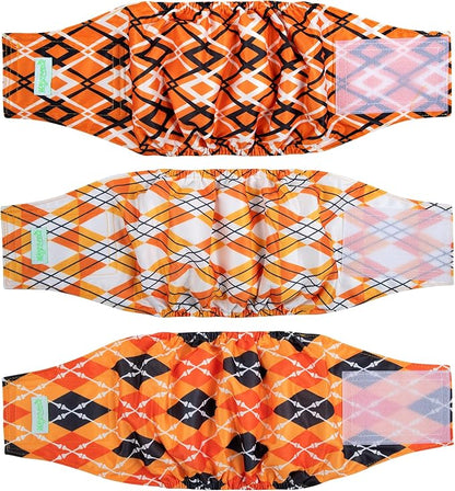 wegreeco Washable Male Dog Belly Band (Stylish Pattern)- Pack of 3 - Washable Male Dog Belly Wrap, Dog Diapers Male (Yellow Geometric, XX-Large)