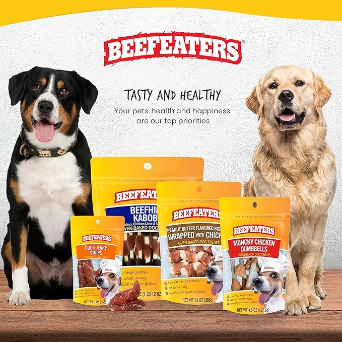Beefeaters Triple Flavor Beefhide Kabobs 12oz, Dog Treats with Real Chicken, Liver & Sweet Potato – Long-Lasting Dog Kabob Treats for Chewing, Dental Support*, Flavor-Packed Treats - Training Rewards