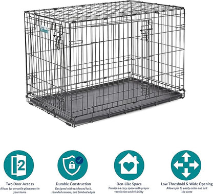 MidWest Homes for Pets 36-Inch iCrate for Medium-Large Breeds, 41-70 lbs, Double Door Folding Dog Crate with Divider Panel, Leak-Proof Tray & Secure Latches, Portable, Durable & Easy to Assemble