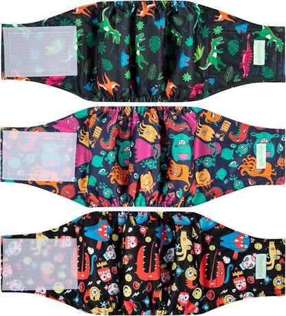 wegreeco Washable Male Dog Belly Band (Stylish Pattern)- Pack of 3 - Male Dog Belly Wrap, Dog Diapers Male (Childlike Creatures, X-Small)