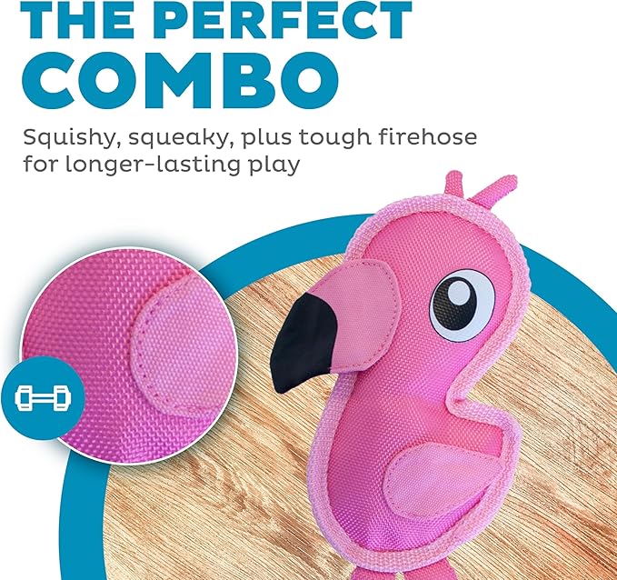 Outward Hound Fire Biterz Flamingo Plush Firehouse Material Interactive Dog Toy, Small