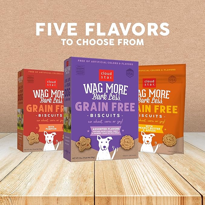 Cloud Star Wag More Bark Less Crunchy Grain Free Dog Treats, Cheddar Cheese, 14 oz. Box (Pack of 2)