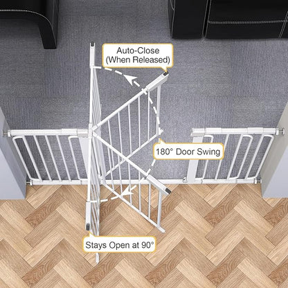 Cumbor 29.7-57" Extra Wide Baby Gate for Stairs, Mom's Choice Awards Winner-Dog Gate for Doorways, Pressure Mounted Walk Through Safety Child Gate for Kids Toddler, Tall Pet Puppy Fence Gate, White