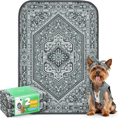 FXW Washable Pee Pads for Dogs, Leak-Proof & Non-Slip, Specifically Designed for 24inch Cages, 17" x 23" Rectangle, Boho Grey, 2 Packs