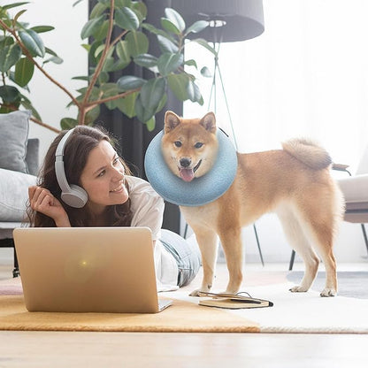 Big Ant Protective Inflatable Collar for Dogs and Cats, Soft Cone for Dogs After Surgery, Dog Neck Donut Collar, Dog Cone Collar Soft Pet Recovery Collar Does Not Block Vision E-Collar (Large, Blue)