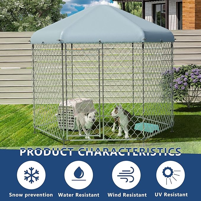 Kennel for Large Dogs,6.9'L x 6.9'W x 7.5'H Outdoor Dog Fence for Yard,Dog House Outside for Big Dog Run,Dog Enclosure with Roof
