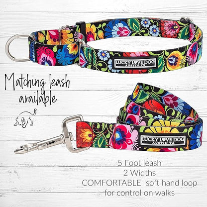 Lucky Love Dog Martingale Dog Collar - Adjustable, No-Slip, Durable, & Soft Webbing Collar for Male and Female Dogs Ideal for Training & Walking - Blackbird, Small