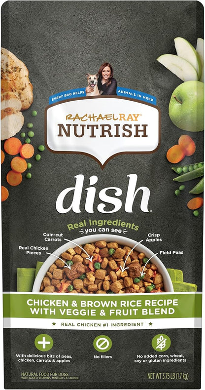 Nutrish Dish Premium Natural Dry Dog Food, Chicken & Brown Rice Recipe with Veggies & Fruit (Rachael Ray), 3.75 Pound Bag