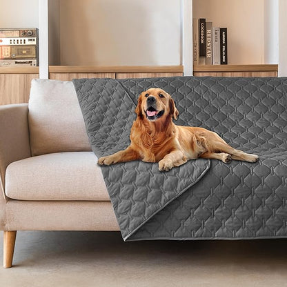 gogobunny 3X Stronger Waterproof Pet Blanket, Scratch Proof Furniture Protector for Dogs Cats, Reversible Cover 52x82 Inch, Dark Grey
