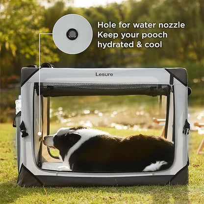 Lesure Collapsible Dog Crate - Portable Travel Kennel for Medium Dog, 4-Door Pet Crate with Mesh Windows, Indoor & Outdoor, Light Gray