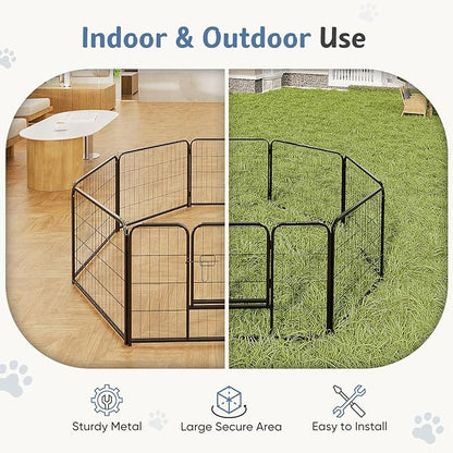 DUMOS Dog Playpen Indoor, Metal 24 Inch 16 Panels Foldable Pet Fence with Door, Outdoor Small Medium Large Dog Puppy Portable Exercise Play Pen for RV Camping, Trips, Play Yard